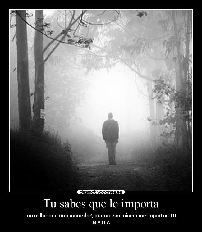 Tu sabes que le importa - un millonario una moneda?, bueno eso mismo me importas TU
N A D A