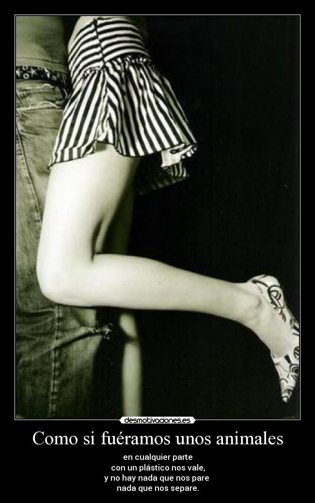 Como si fuéramos unos animales - en cualquier parte
con un plástico nos vale,
y no hay nada que nos pare 
nada que nos separe.