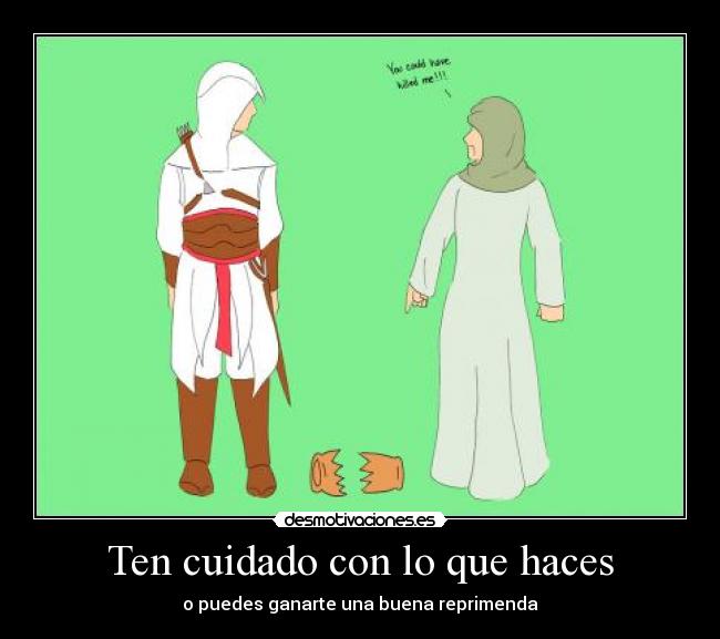 carteles assassins creed assassin altair mujer jarron vasija correr reprimenda desmotivaciones
