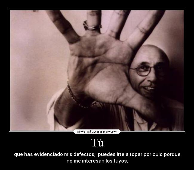 Tú - que has evidenciado mis defectos,  puedes irte a topar por culo porque
no me interesan los tuyos.