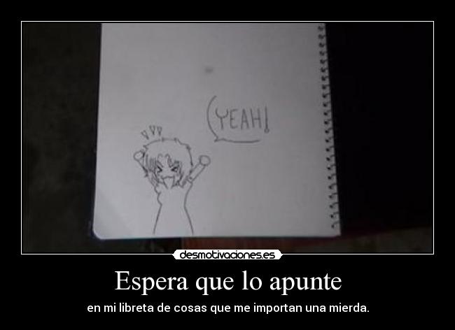 Espera que lo apunte - en mi libreta de cosas que me importan una mierda.