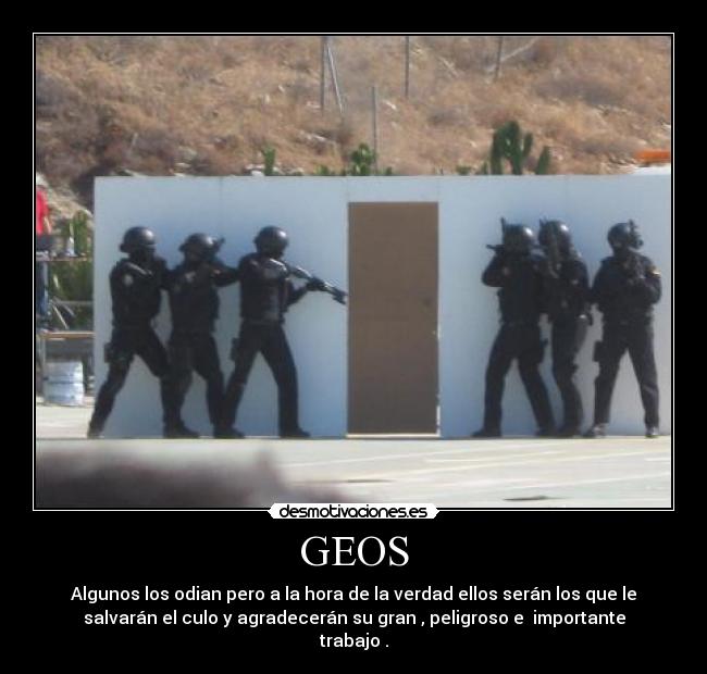 GEOS - Algunos los odian pero a la hora de la verdad ellos serán los que le
salvarán el culo y agradecerán su gran , peligroso e  importante
trabajo .