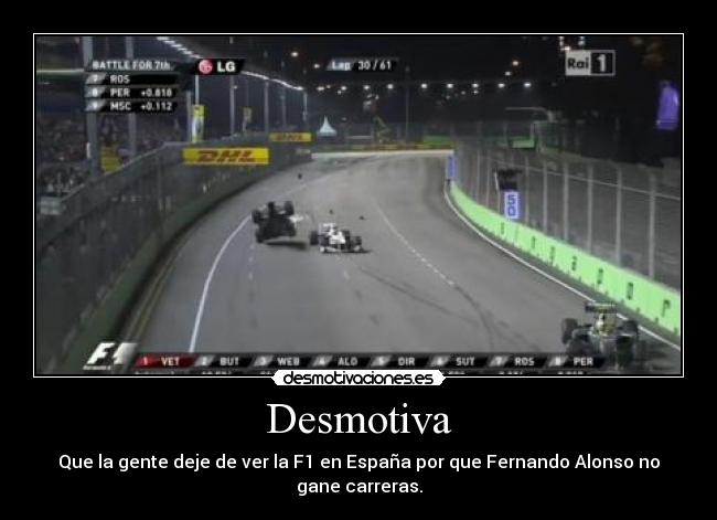 Desmotiva - Que la gente deje de ver la F1 en España por que Fernando Alonso no gane carreras.