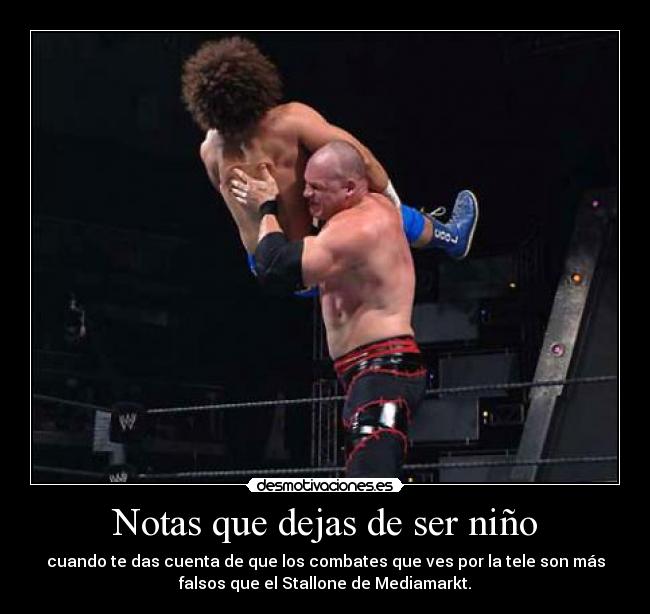 Notas que dejas de ser niño - cuando te das cuenta de que los combates que ves por la tele son más
falsos que el Stallone de Mediamarkt.