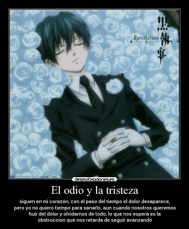 El odio y la tristeza - siguen en mi corazón, con el paso del tiempo el dolor desaparece,
pero yo no quiero tiempo para sanarlo, aun cuando nosotros queremos
huir del dolor y olvidarnos de todo, lo que nos espera es la
obstruccion que nos retarda de seguir avanzando