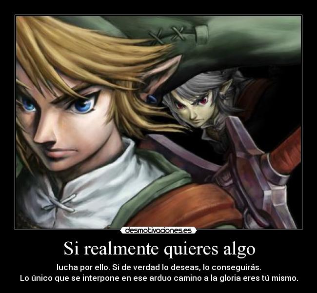 Si realmente quieres algo - lucha por ello. Si de verdad lo deseas, lo conseguirás.
Lo único que se interpone en ese arduo camino a la gloria eres tú mismo.