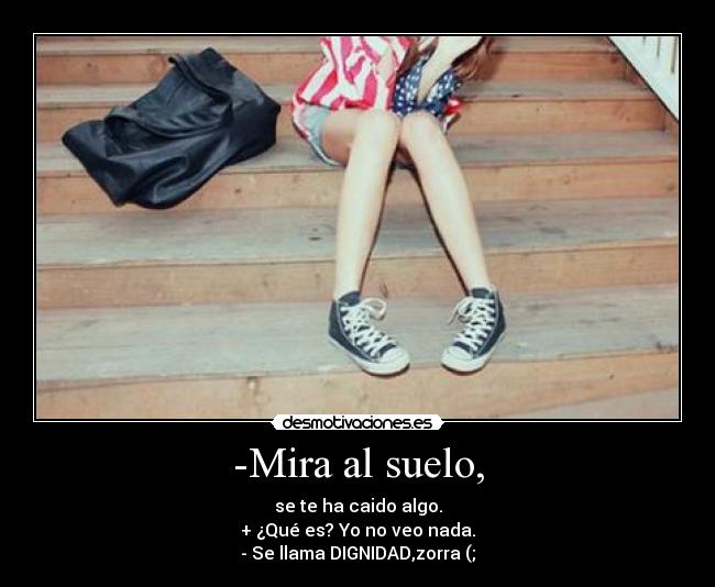 -Mira al suelo, - se te ha caido algo.
+ ¿Qué es? Yo no veo nada.
- Se llama DIGNIDAD,zorra (;