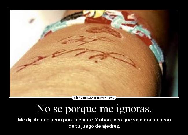 No se porque me ignoras. - Me dijiste que seria para siempre. Y ahora veo que solo era un peón
de tu juego de ajedrez.