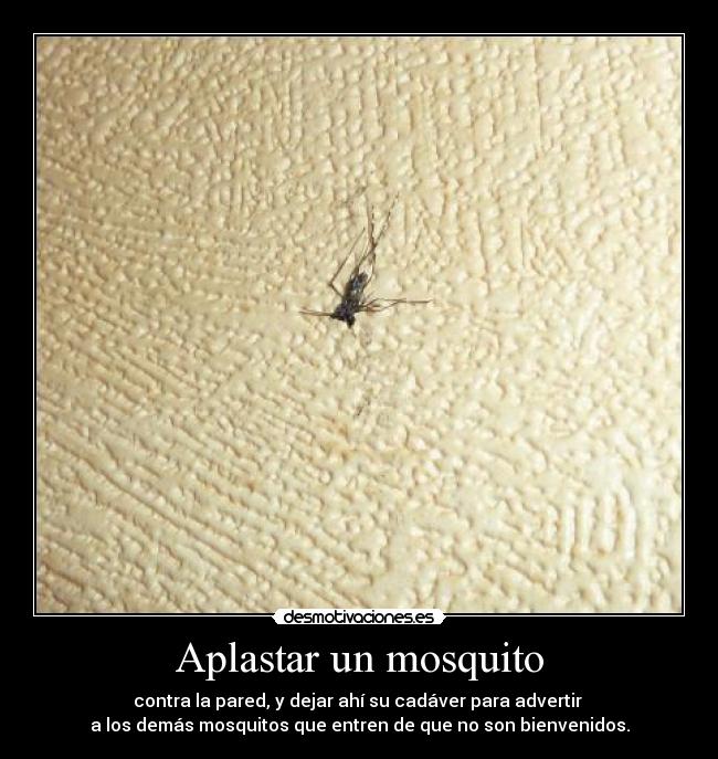 Aplastar un mosquito - contra la pared, y dejar ahí su cadáver para advertir 
a los demás mosquitos que entren de que no son bienvenidos.