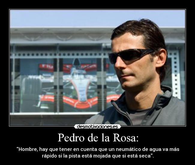 Pedro de la Rosa: - Hombre, hay que tener en cuenta que un neumático de agua va más
rápido si la pista está mojada que si está seca.