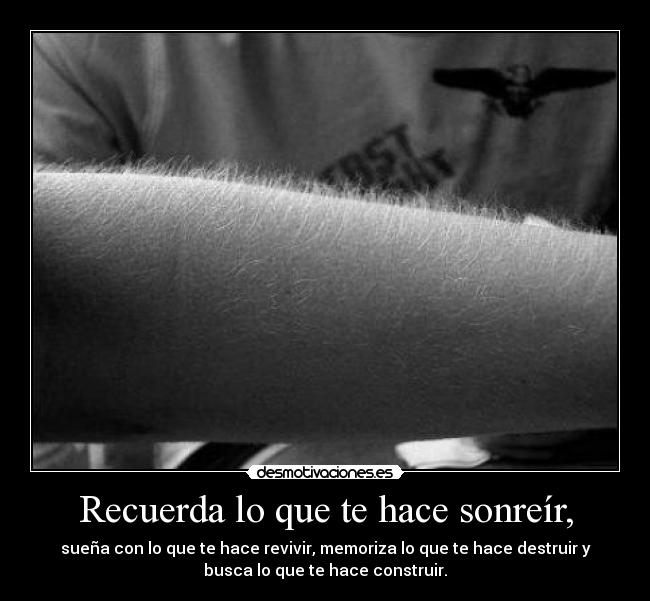 Recuerda lo que te hace sonreír, - sueña con lo que te hace revivir, memoriza lo que te hace destruir y
busca lo que te hace construir.