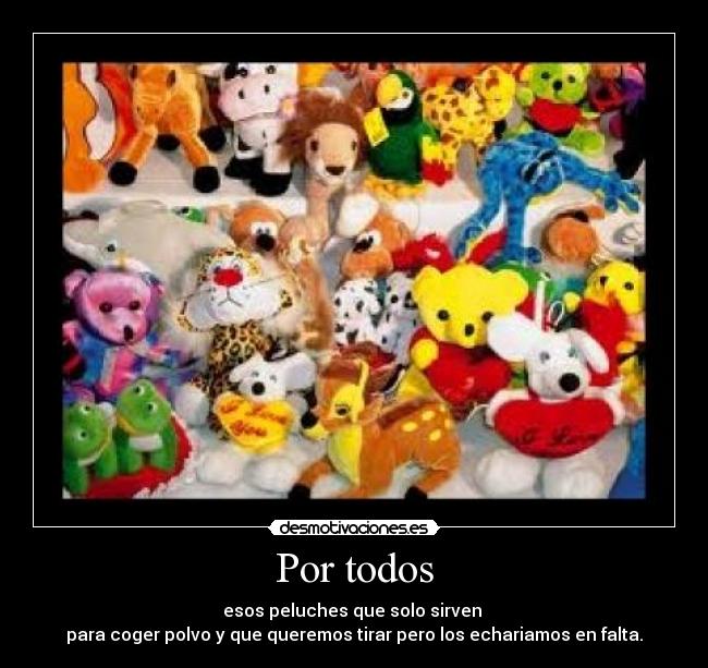 Por todos - esos peluches que solo sirven 
para coger polvo y que queremos tirar pero los echariamos en falta.