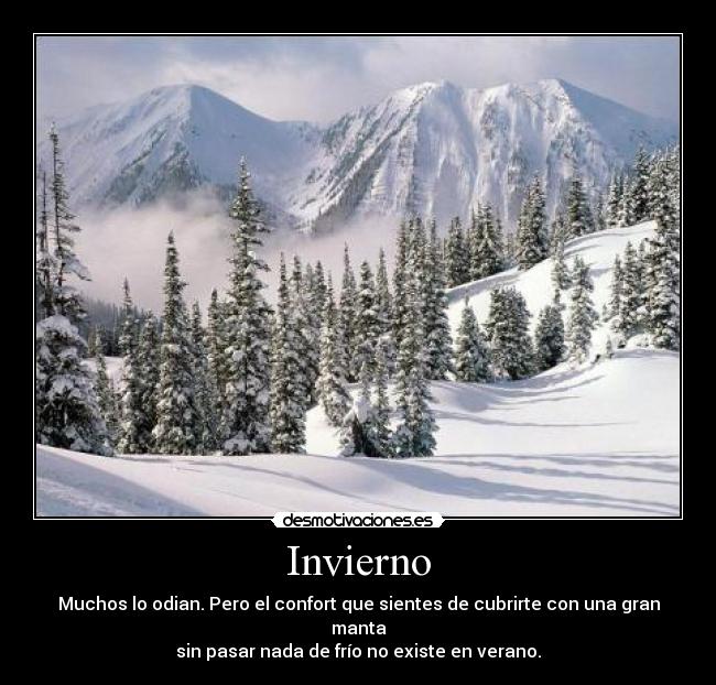 Invierno - Muchos lo odian. Pero el confort que sientes de cubrirte con una gran manta
sin pasar nada de frío no existe en verano.