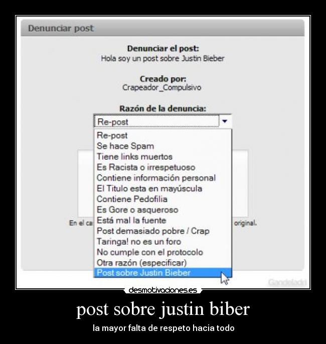 post sobre justin biber -