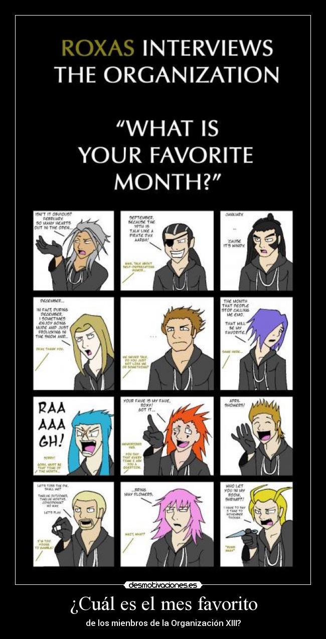 ¿Cuál es el mes favorito - de los mienbros de la Organización XIII?