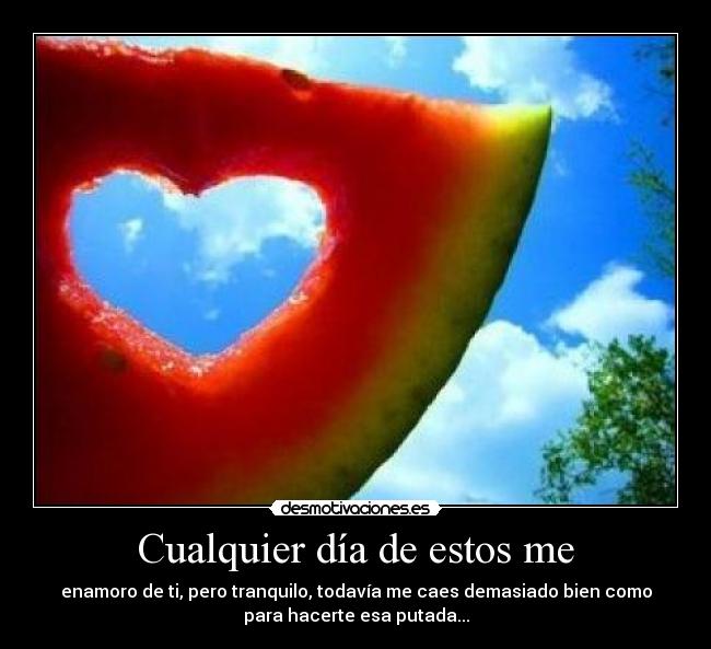 Cualquier día de estos me - enamoro de ti, pero tranquilo, todavía me caes demasiado bien como
para hacerte esa putada...