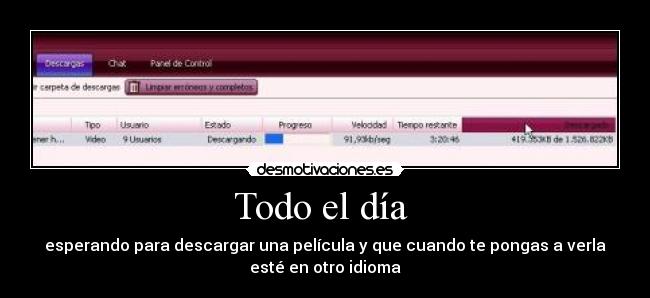 Todo el día - esperando para descargar una película y que cuando te pongas a verla
esté en otro idioma