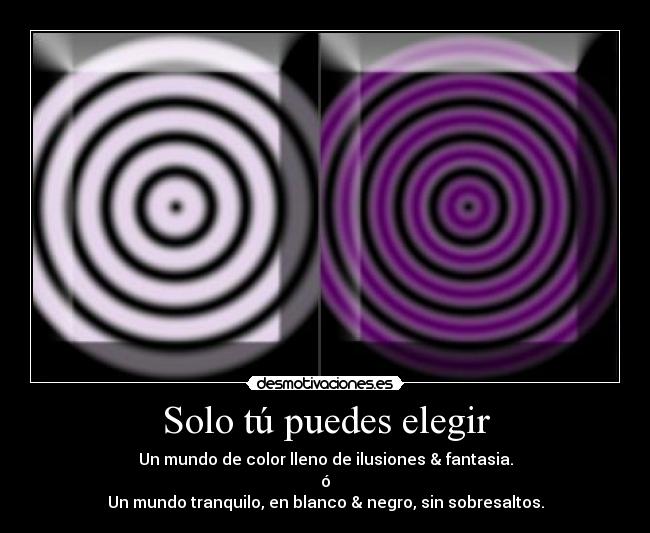 Solo tú puedes elegir - Un mundo de color lleno de ilusiones & fantasia.
ó
Un mundo tranquilo, en blanco & negro, sin sobresaltos.