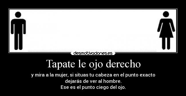Tapate le ojo derecho - y mira a la mujer, si situas tu cabeza en el punto exacto
dejarás de ver al hombre.
Ese es el punto ciego del ojo.