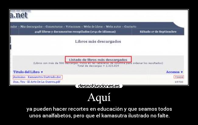 Aquí - ya pueden hacer recortes en educación y que seamos todos
unos analfabetos, pero que el kamasutra ilustrado no falte.