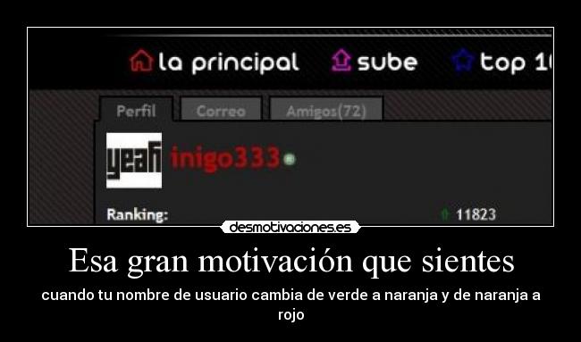 Esa gran motivación que sientes - cuando tu nombre de usuario cambia de verde a naranja y de naranja a rojo