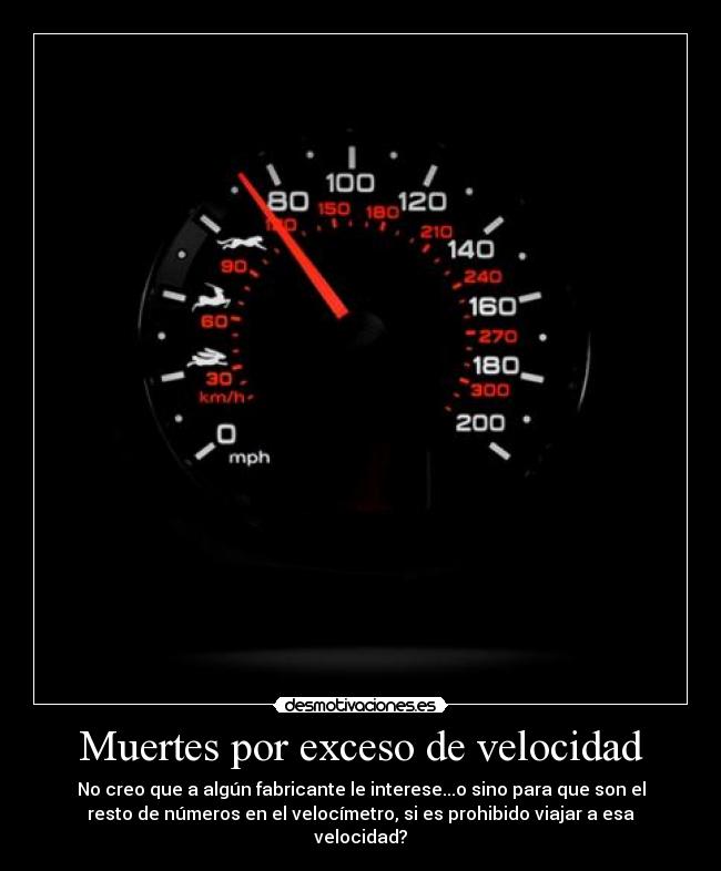 Muertes por exceso de velocidad - No creo que a algún fabricante le interese...o sino para que son el
resto de números en el velocímetro, si es prohibido viajar a esa
velocidad?