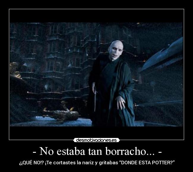 - No estaba tan borracho... - - ¿¡QUÉ NO!? ¡Te cortastes la nariz y gritabas “DONDE ESTA POTTER?”