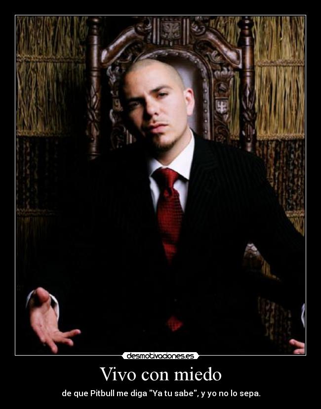 Vivo con miedo - de que Pitbull me diga Ya tu sabe, y yo no lo sepa.