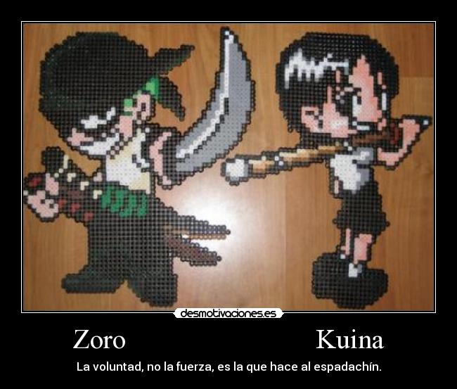 carteles one piece zoro kuina voluntad fuerza hacer espadachin puerta giratoria gira gira pero nunca tori desmotivaciones