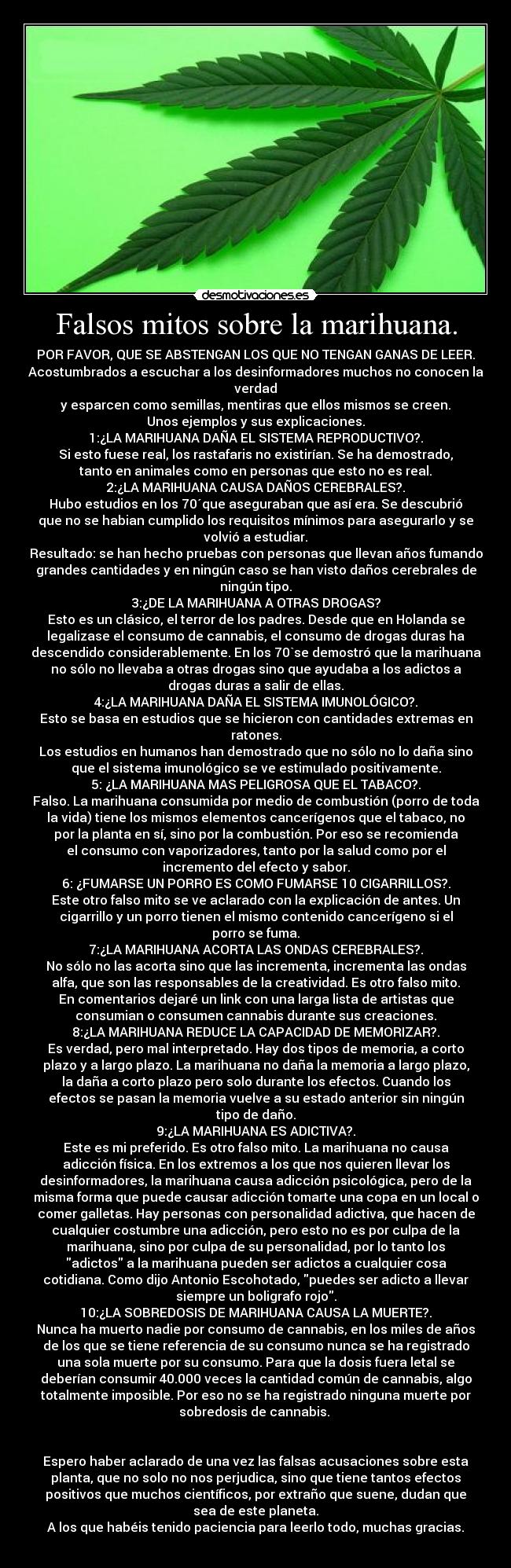 Falsos mitos sobre la marihuana. -