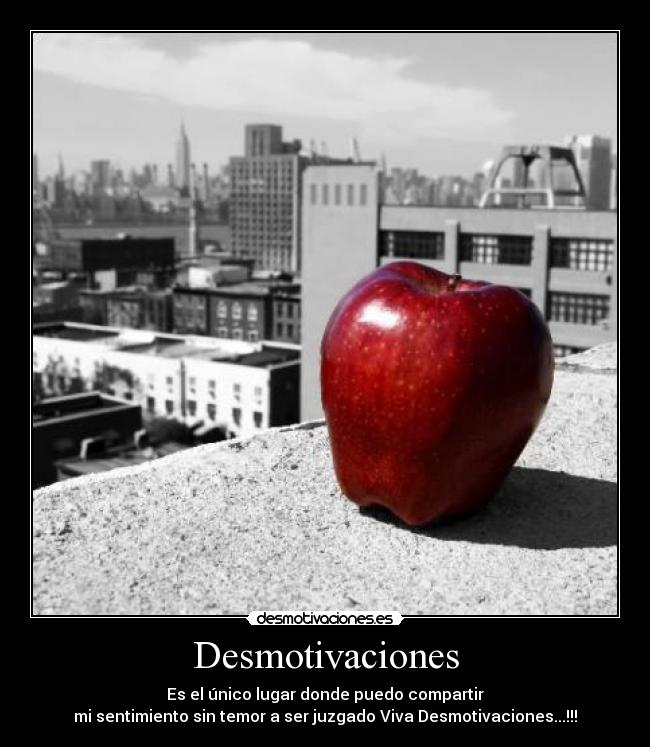 Desmotivaciones - Es el único lugar donde puedo compartir
mi sentimiento sin temor a ser juzgado Viva Desmotivaciones...!!!