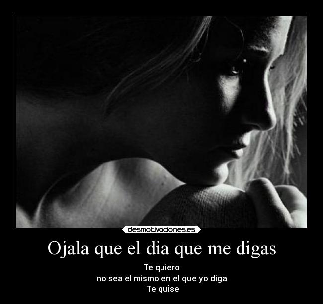 Ojala que el dia que me digas - Te quiero
no sea el mismo en el que yo diga
Te quise