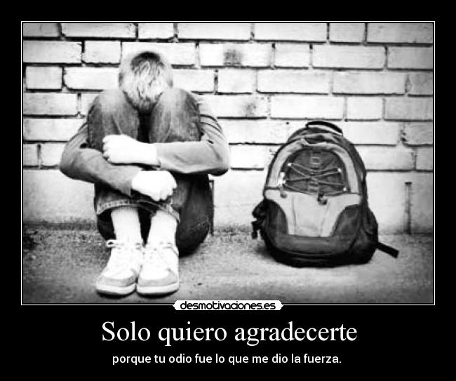 Solo quiero agradecerte - porque tu odio fue lo que me dio la fuerza.