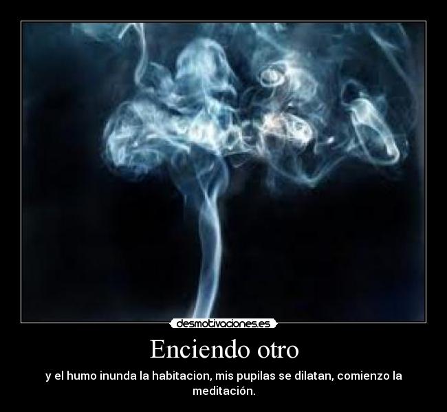 Enciendo otro - y el humo inunda la habitacion, mis pupilas se dilatan, comienzo la meditación.