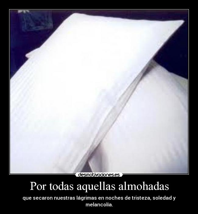Por todas aquellas almohadas - que secaron nuestras lágrimas en noches de tristeza, soledad y melancolía.
