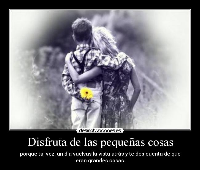 Disfruta de las pequeñas cosas - porque tal vez, un día vuelvas la vista atrás y te des cuenta de que eran grandes cosas.