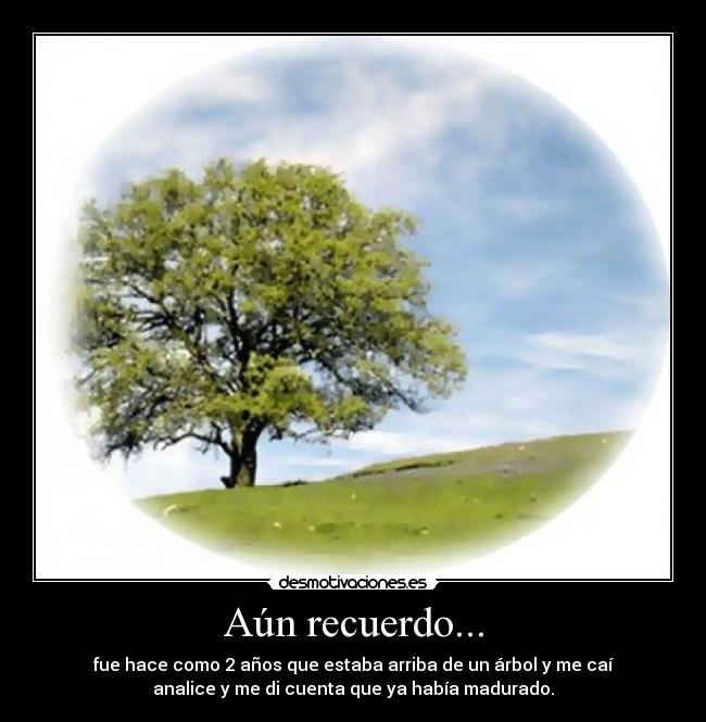 Aún recuerdo... - fue hace como 2 años que estaba arriba de un árbol y me caí
analice y me di cuenta que ya había madurado.