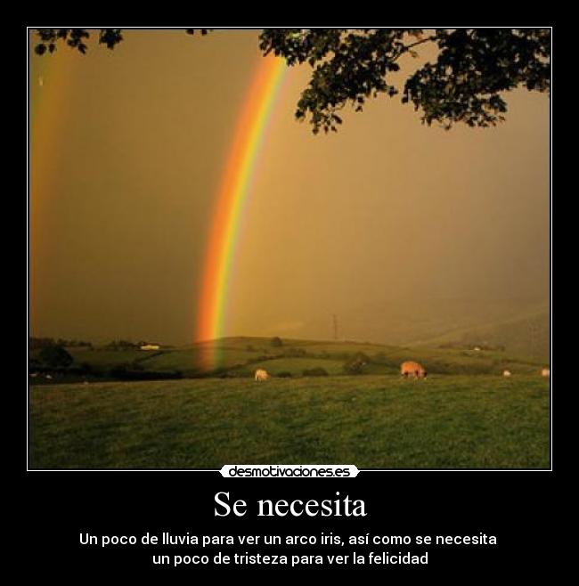 Se necesita - Un poco de lluvia para ver un arco iris, así como se necesita
un poco de tristeza para ver la felicidad