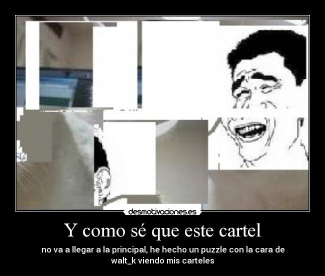 Y como sé que este cartel - no va a llegar a la principal, he hecho un puzzle con la cara de
walt_k viendo mis carteles