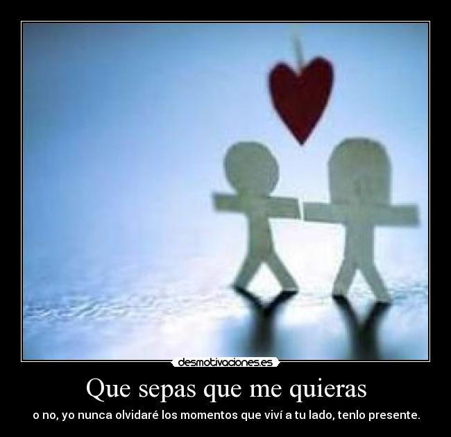 Que sepas que me quieras - o no, yo nunca olvidaré los momentos que viví a tu lado, tenlo presente.