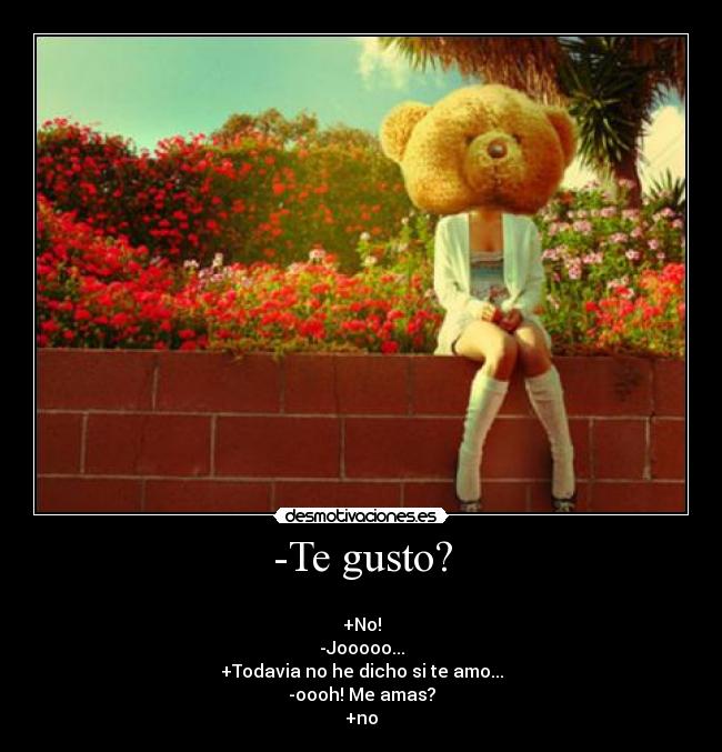 -Te gusto? -
+No!
-Jooooo...
+Todavia no he dicho si te amo...
-oooh! Me amas?
+no