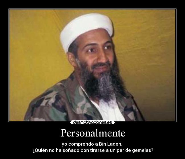 Personalmente - yo comprendo a Bin Laden, 
¿Quién no ha soñado con tirarse a un par de gemelas?