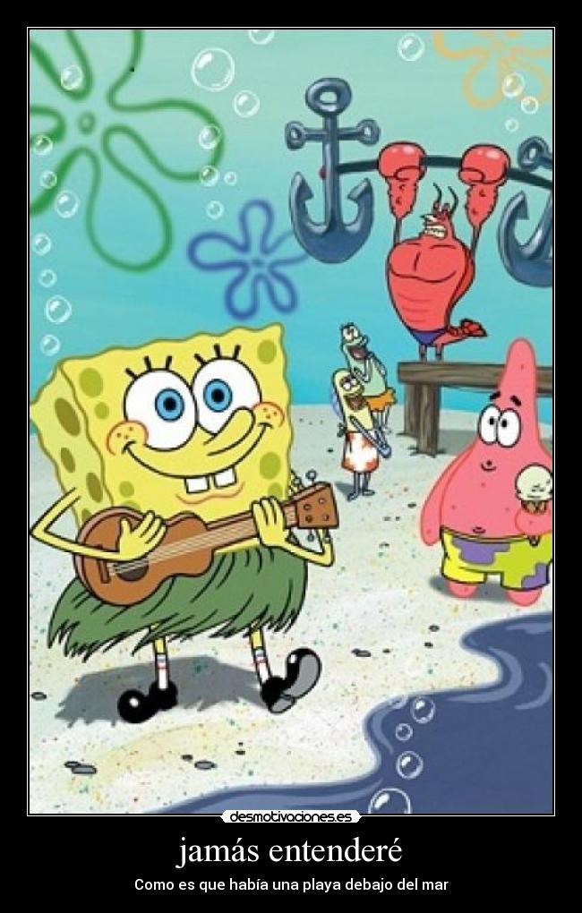 carteles bob esponja playa debajo del mar desmotivaciones