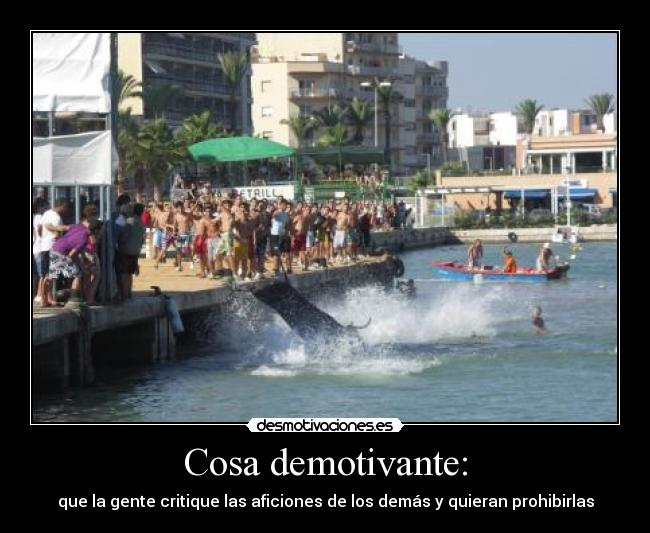 Cosa demotivante: - que la gente critique las aficiones de los demás y quieran prohibirlas