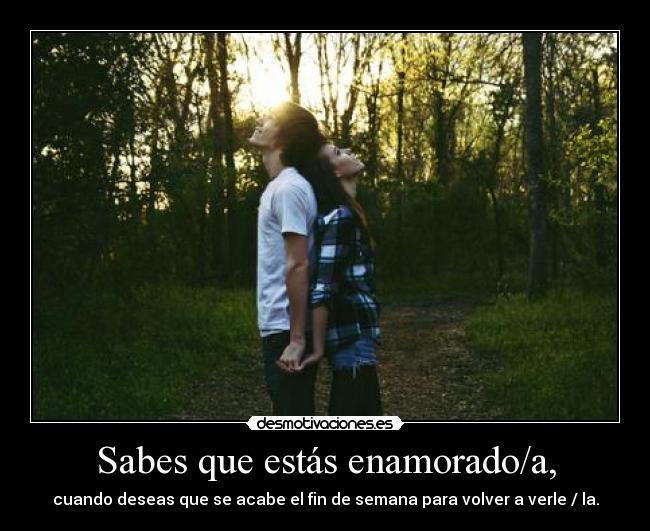 Sabes que estás enamorado/a, - cuando deseas que se acabe el fin de semana para volver a verle / la.