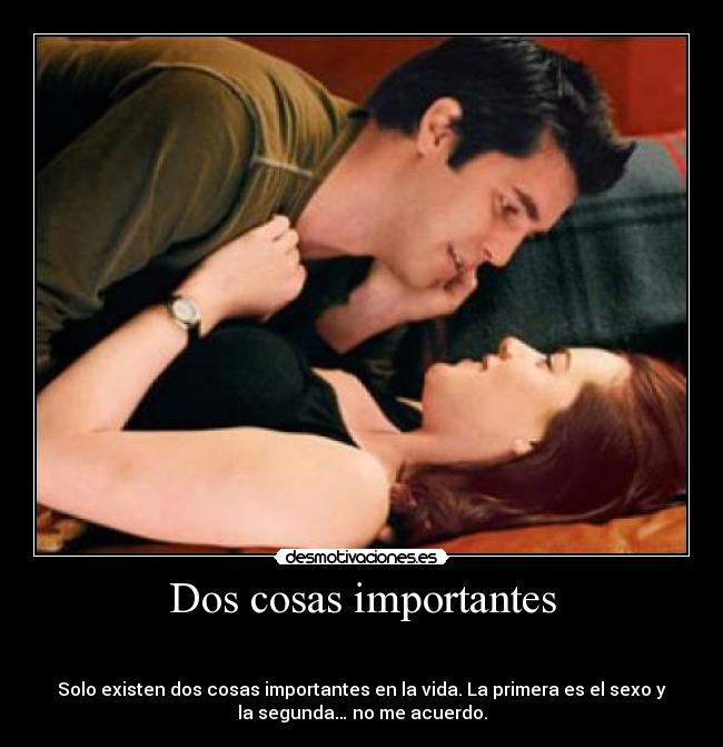Dos cosas importantes -  

Solo existen dos cosas importantes en la vida. La primera es el sexo y
la segunda… no me acuerdo.