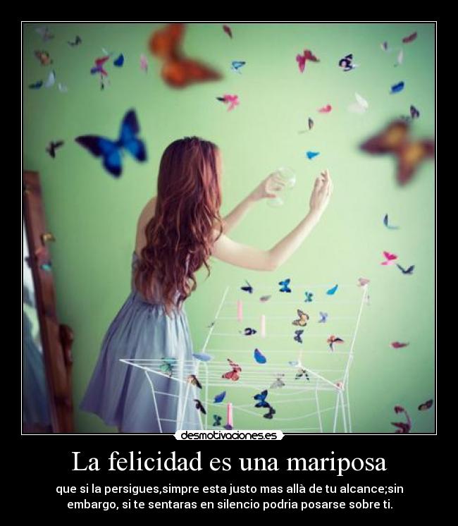 La felicidad es una mariposa - que si la persigues,simpre esta justo mas allà de tu alcance;sin
embargo, si te sentaras en silencio podria posarse sobre ti.