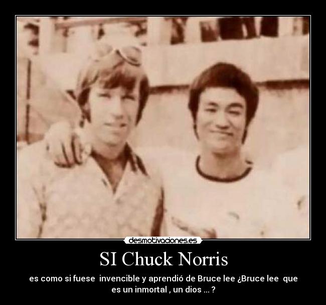 SI Chuck Norris - es como si fuese invencible y aprendió de Bruce lee ¿Bruce lee que
es un inmortal , un dios ... ?