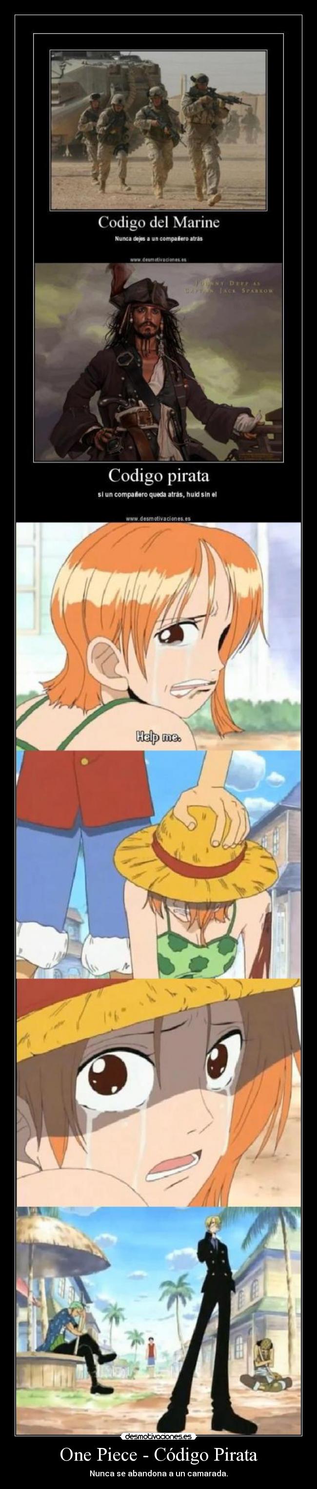 carteles alguien queda atras luffy estira brazo recoge desmotivaciones