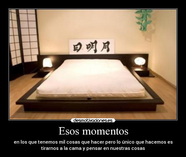 Esos momentos - en los que tenemos mil cosas que hacer pero lo único que hacemos es
tirarnos a la cama y pensar en nuestras cosas